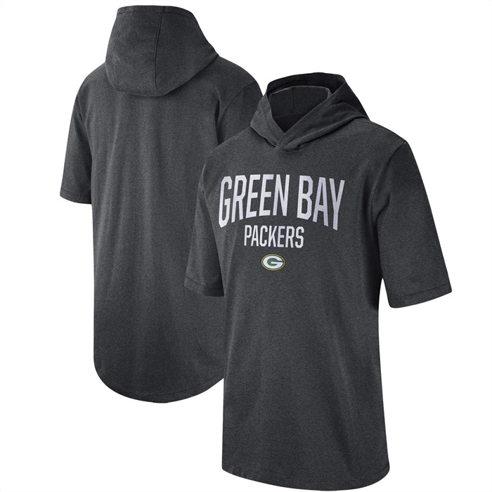 Men's Green Bay Packers Heathered Charcoal Sideline Training Hooded Performance T-Shirt